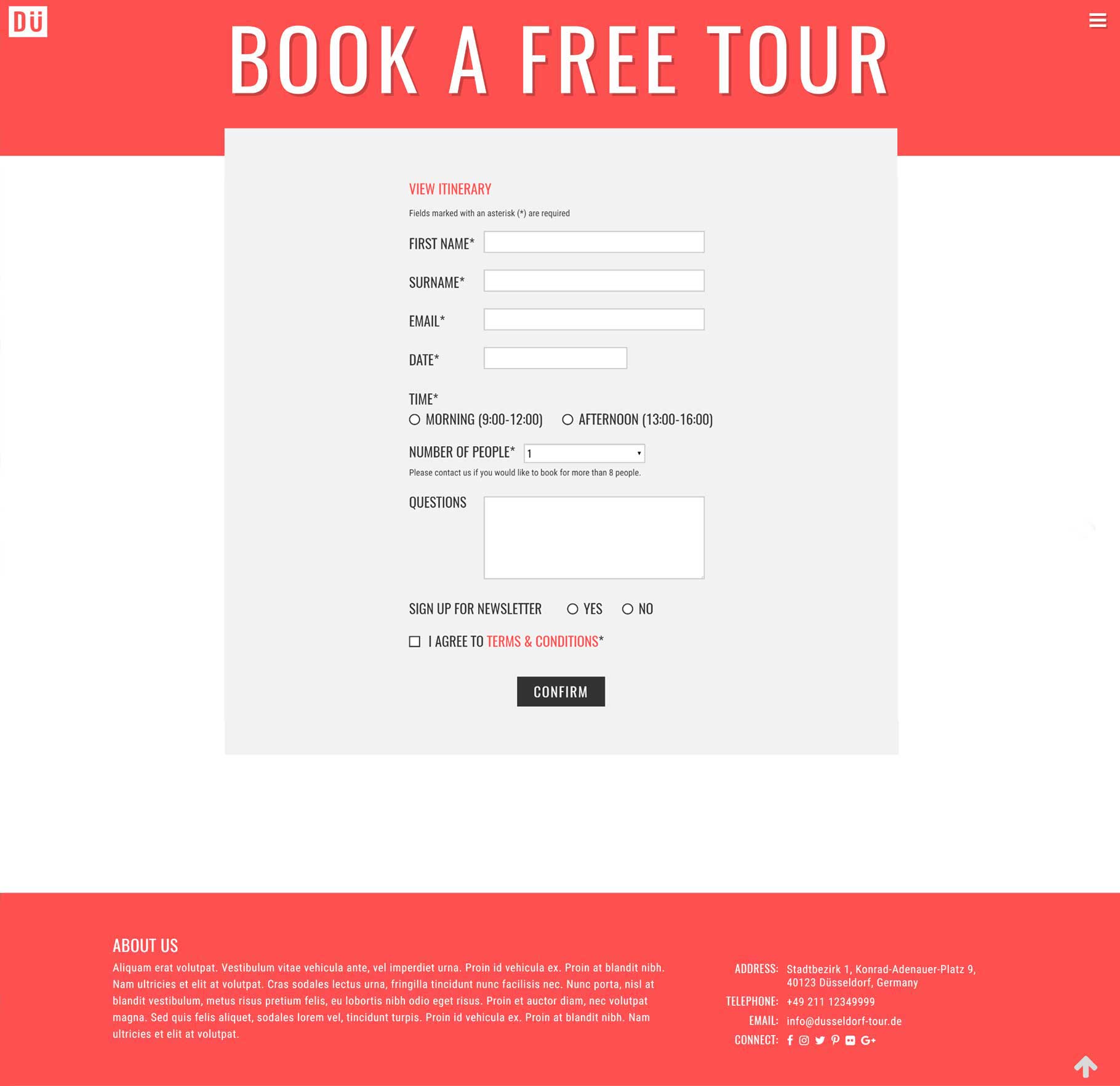 Dusseldorf website screenshot – Form