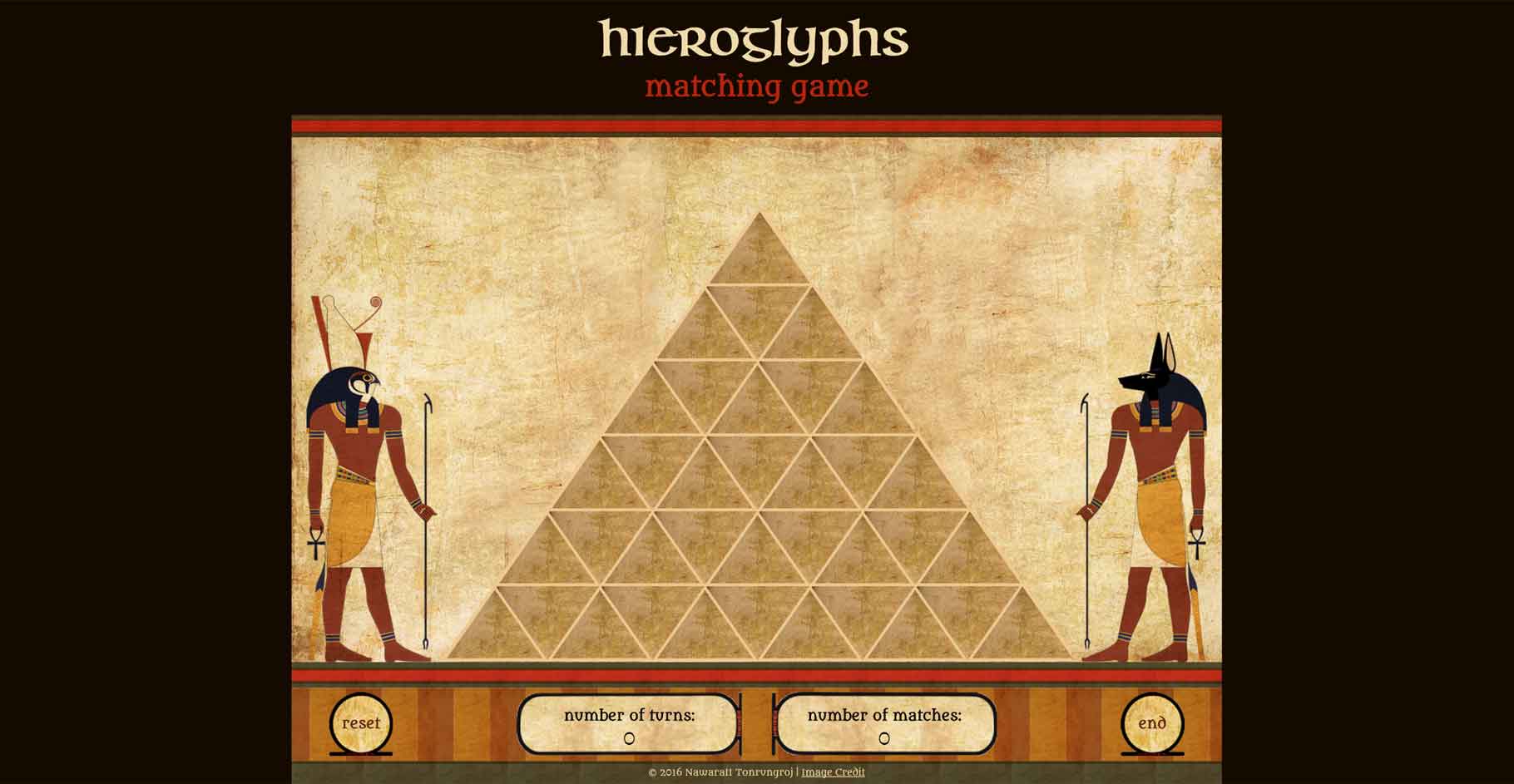 Hieroglyphs Matching Game screenshot – Start