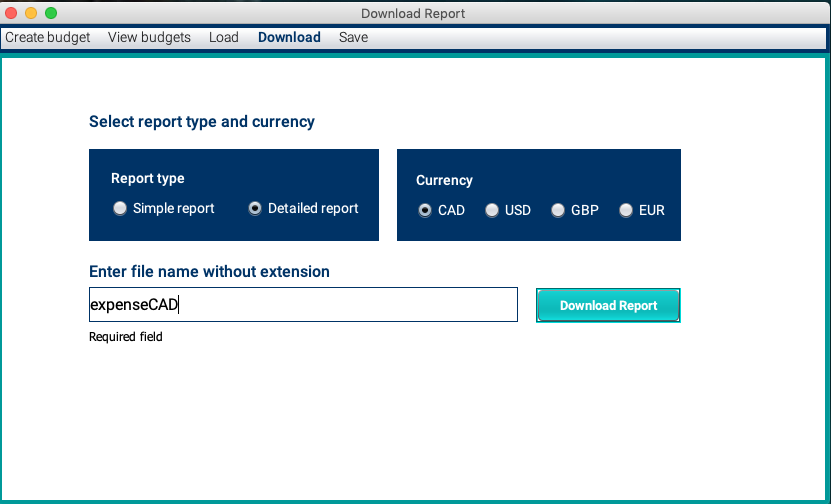 Track-It App: download expense record